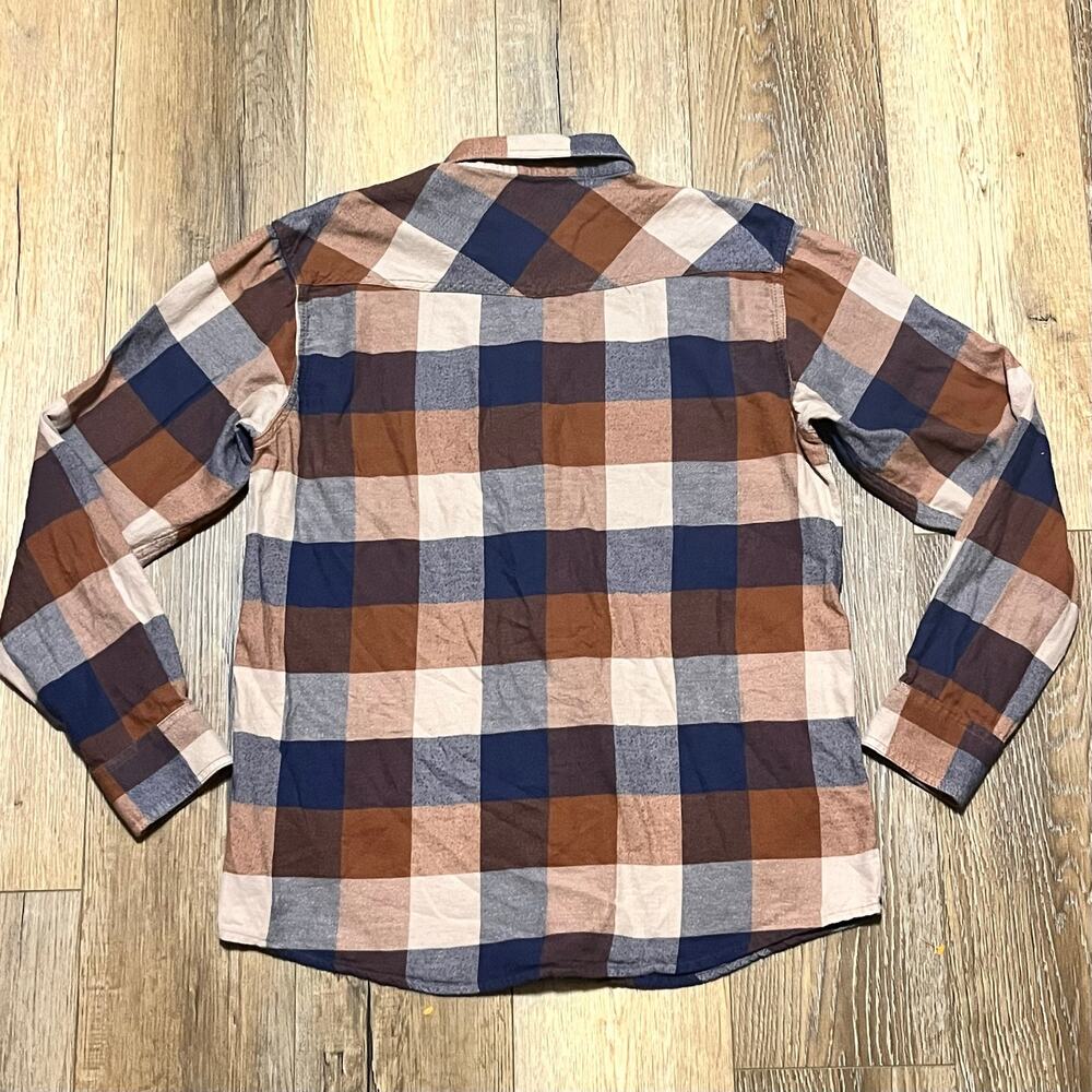 Ariat Mohogany Haider Retro Fit Plaid Pearl Snap Shirt L Double Front Pockets - Picture 5 of 8